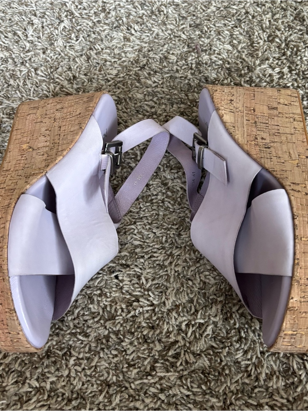 Lilac Leather Cork Wedge Sandals - Women ANTELOPE nwt